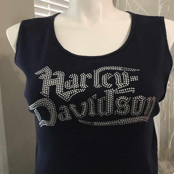 Harley Davidson Large Navy Tank Top W Silver Studs NWT  42 Bust 30 long  Har2 - Picture 1 of 12